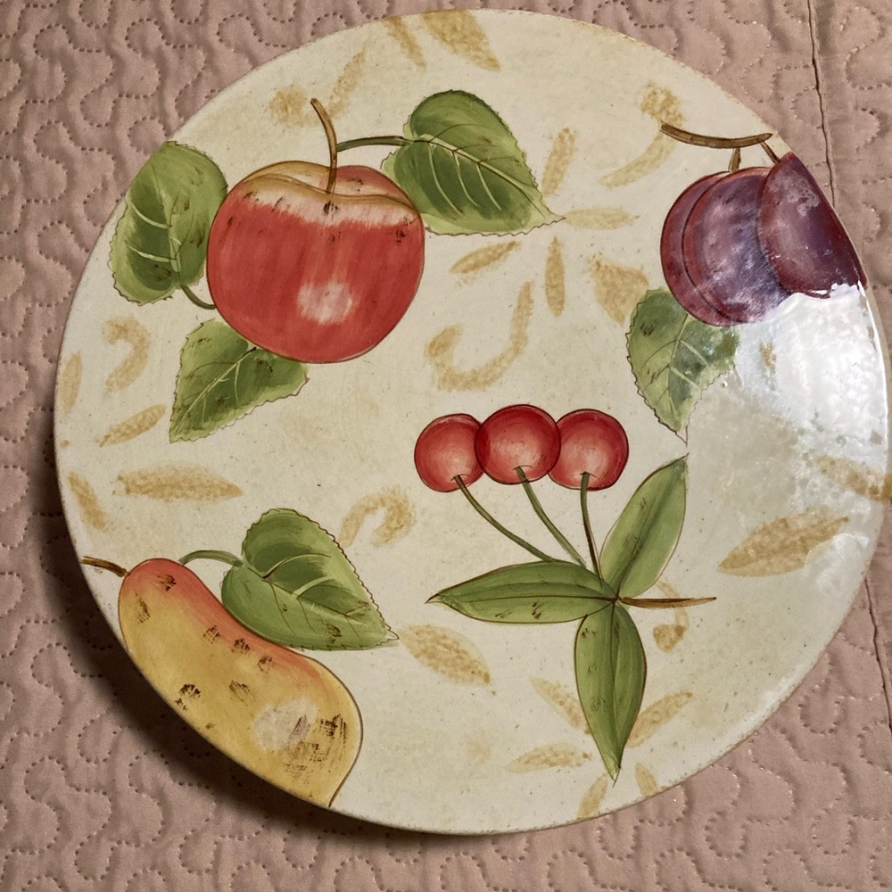 Gates Ware Laurie Gates Cake Stand Cherries Apples Plums